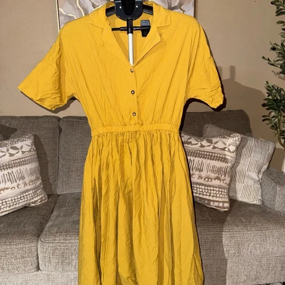 Yellow Midi Shirt Dress - Picture 1 of 7